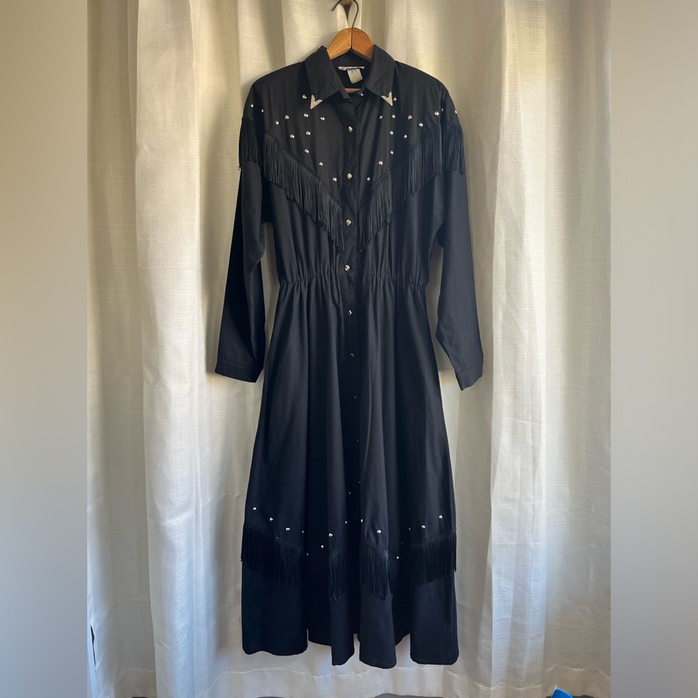 VTG 80s Authentic Cowgirl Western Dress with Fringe